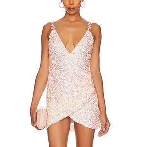 NWT Majorelle Trish Sequin Mini Dress Iridescent pink heart straps Revolve XS